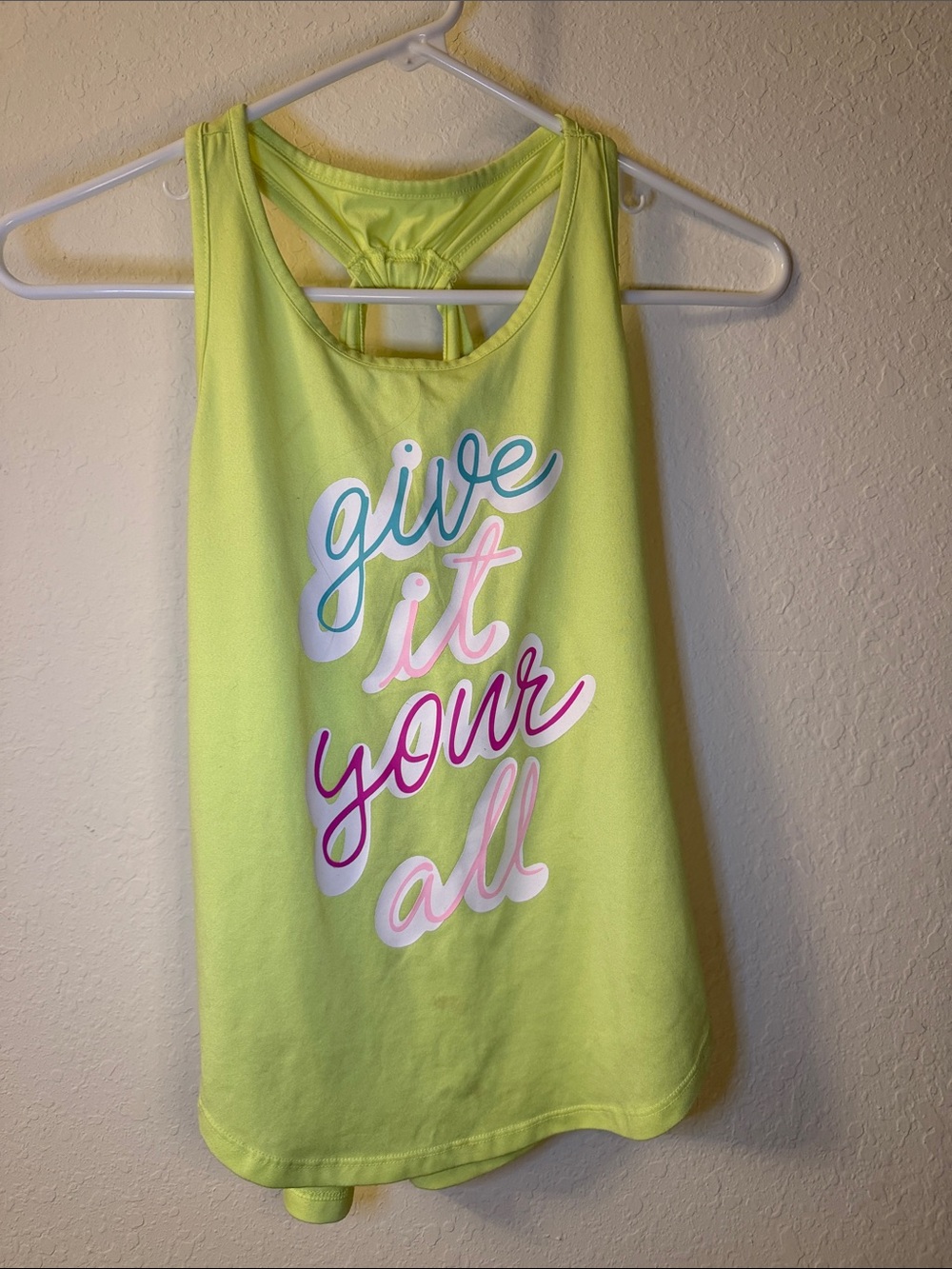 Xersion Neon Yellow Racerback Tank Top with Multicolor Script - Picture 1 of 3